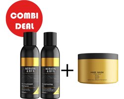 Keratine & BTX Haarherstel Set - 3-delig - No.1 & No.2 (2x100ml) + 24K Pure Gold Haarmasker (300ml) - Proteïne Behandeling