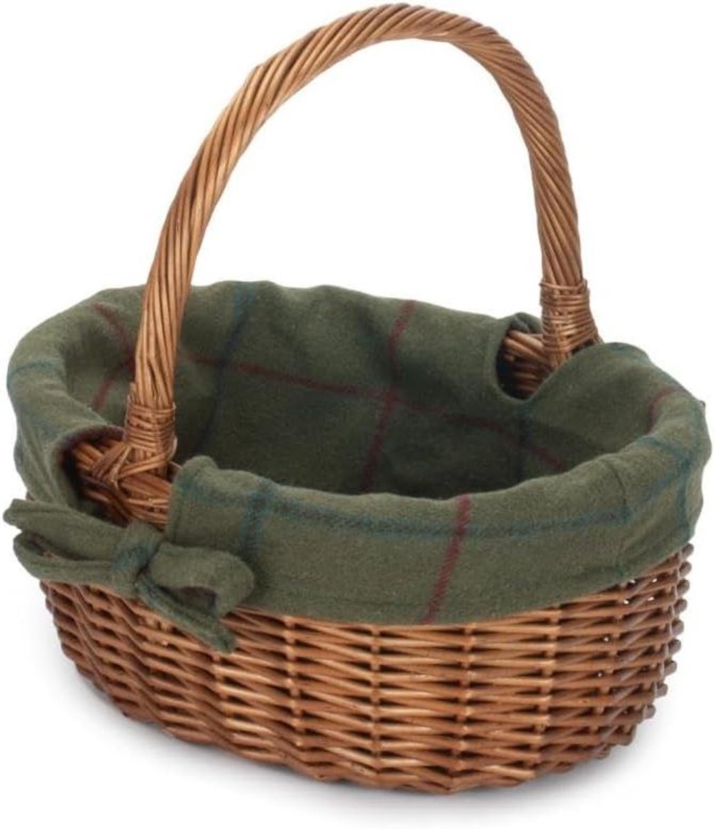 Wicker Winkelmand - Oval Mand - Boodschappen Doen - Dubbel Gestoomd - 30x25x13 cm - Groen Geruit
