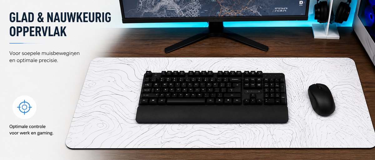 Muismat Zwart & Wit - Groot 70x30 cm - Non-Slip Rubber - Perfect voor Gaming