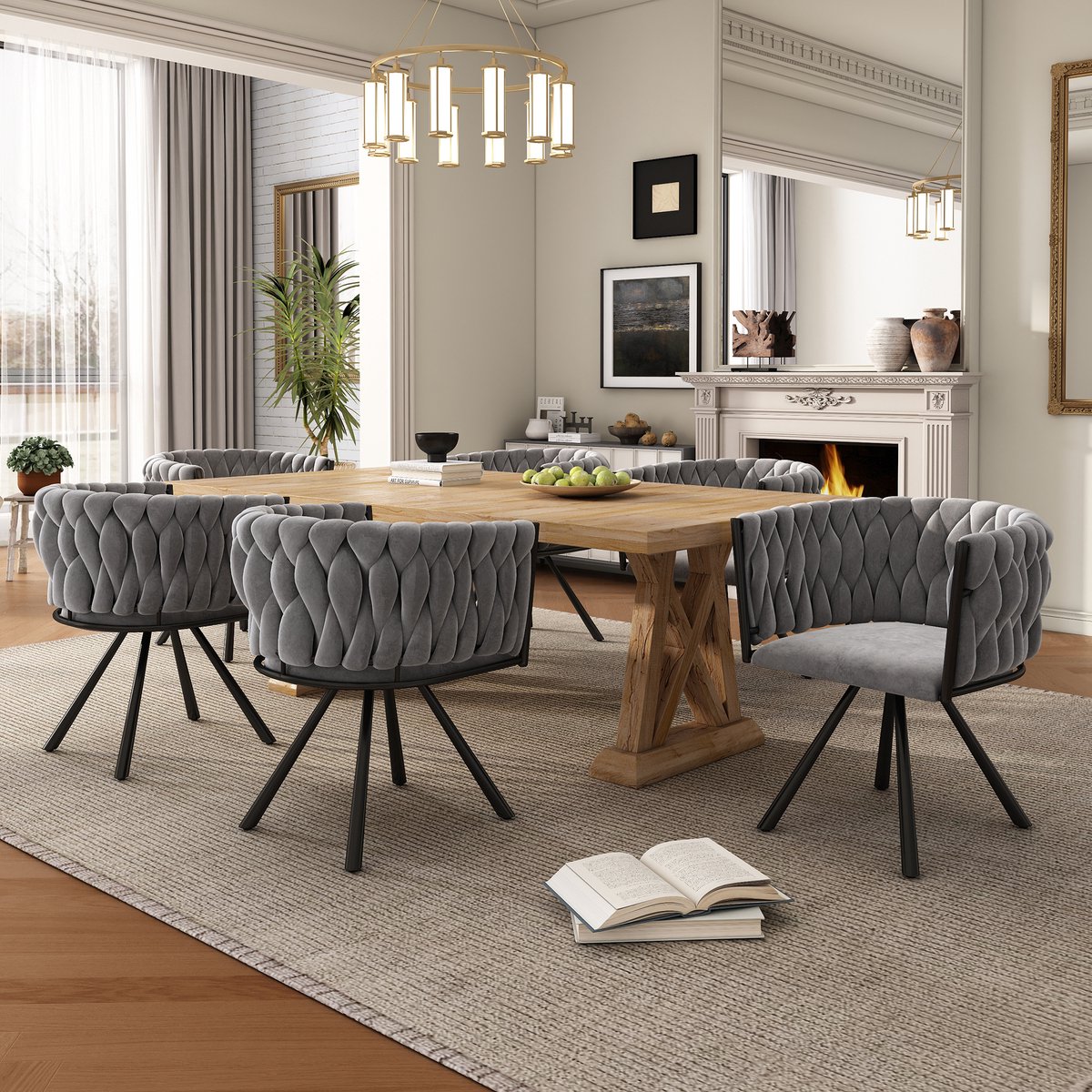 Clruro Eetkamerstoelen - 6-delige set - Fluwelen draaistoel luxe met metalen poten - woonkamer slaapkamer draaistoel - Fluweel - Grijs