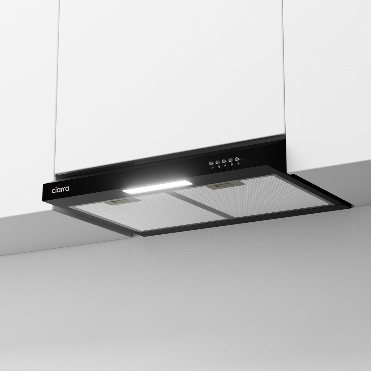 CIARRA VMB6903D - Onderbouwafzuigkap 60 cm Afzuigkap A+ 220 m³/u LED, Recirculatie & Afvoer Zwart