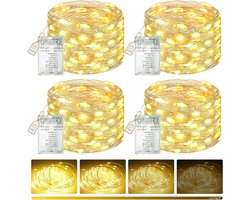 50 LED Sfeerverlichting 5 m op Batterij met Timer - 4 Stuks Mini Fairy Lights Binnen, Dimbaar, 8 Modi, Waterdicht voor Kerstfeest en Sfeervolle Kamers in Warm Wit