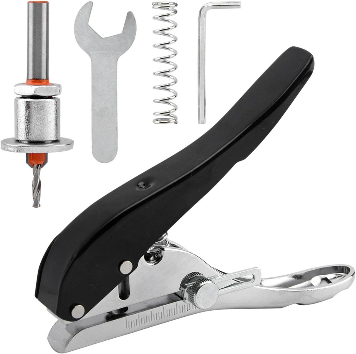 8 mm schroefdopponsset met verzonken boor en sleutel, robuuste handpons, geschikt voor fotopapier, PVC-kaarten, randafdichting, rood.