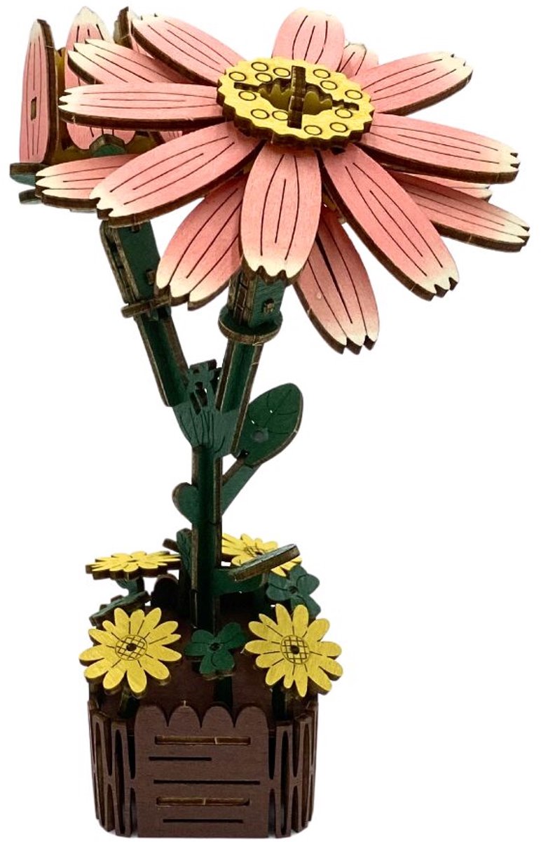 Inspirebox Modelbouwpakket Madeliefje - Decoratieve Bloem - 3D Houten Puzzel - 20 cm - Bouwpakket voor Volwassenen en Kinderen - Creatief Knutselen - DIY Modelbouwpakketten