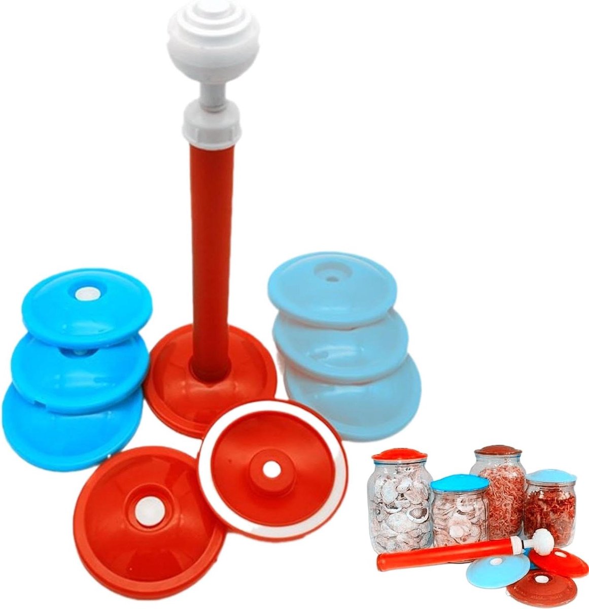 Vacuüm Sealer Deksel - Pot Afsluiter - Voedsel Bewaren - Inclusief Pomp - 9 Stuks - Zwart