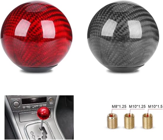 Pookknop Auto - Schakelhendel Balvorm - Rijcomfort Verbeteren - Koolstofvezel Textuur - Universeel 8/10/12mm - Zwart — afbeelding 3