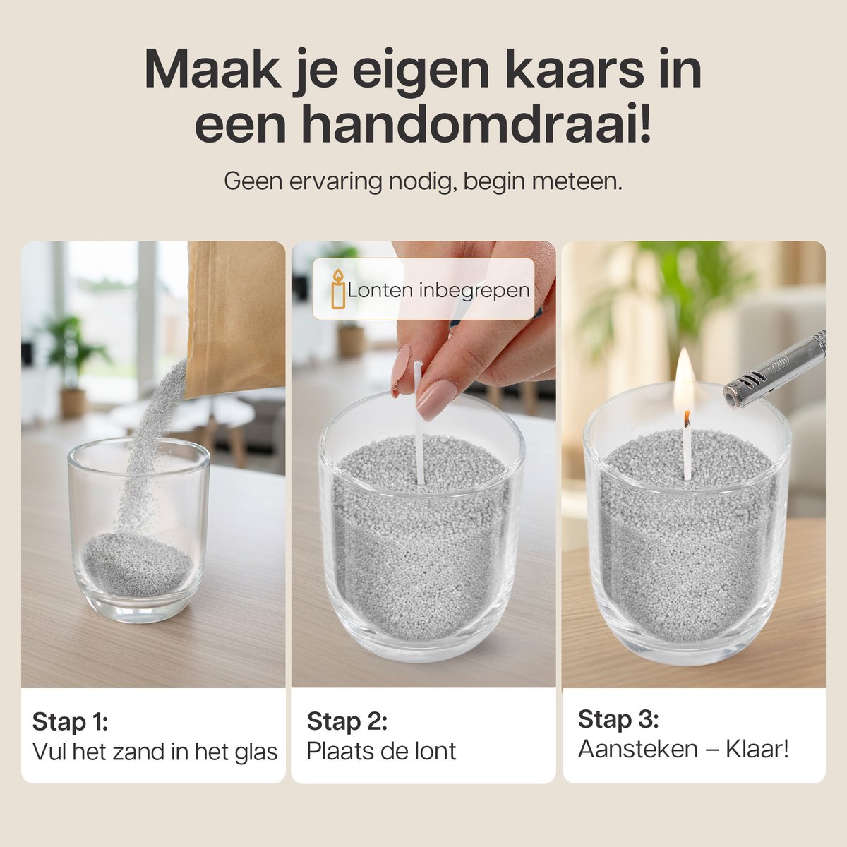 Comforder Kaarsenzand Set met 4 Lonten - 400g Grijs - Kaarsen maken voor Volwassenen - Kaarszand Was & Kaarsenwas - Burning Sand Wax - Kaars Zand Candle Making DIY Kit - 50 Branduren — afbeelding 3