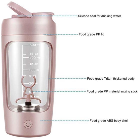 Elektrische blenderbeker, 601-700 ml inhoud, met poederreservoir, draagbaar, 1200 mAh capaciteit, geschikt voor smoothies en eiwitpoeder, roze. van Merkloos — afbeelding 3