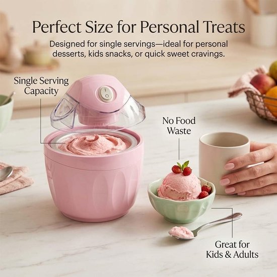 IJsmachine - Mini-ijsmachine - Elektrisch - Bediening met één knop - Zelfgemaakt ijs - Kan ook gebruikt worden voor het maken van bevroren yoghurt en gelato - Geschikt voor thuiskeukens - Compact en draagbaar - Roze — afbeelding 4
