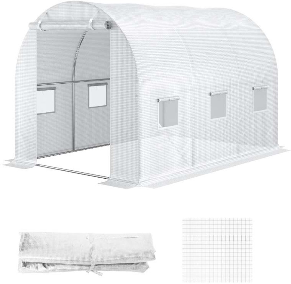 Kas vervanghoes zonder frame wind- en regenbestendig scheurvaste structuur meerdere ventilatieramen met ritssluiting roldeur en verlengde rand bevestiging geschikt voor buiten planten kasfolie vervanging 300×200×200cm transparant