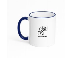 Hacebo® - Beste Makelaar koffiebeker met gekleurde rand donker blauw - Makelaar - cadeau makelaar - thee mok - koffie beker - Leuk cadeau voor je Makelaar om te geven - verjaardag makelaar - bedankt voor alle hulp - koffiemok - 330 ML