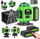 HGLINE 4D Kruislijnlaser + Statief 1.5M - 360 ° Zelfnivellerend Bouwlaser - 4 tot 16 Lijnen Laser Waterpas - met 2x 6.0Ah Accu's - voor constructie en uitlijning