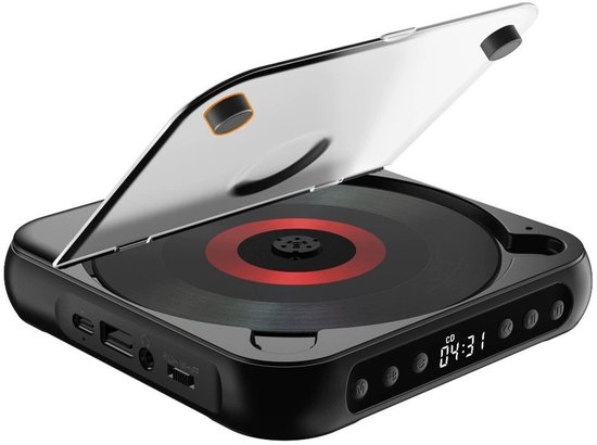 CD speler-Draagbare CD Speler- USB en AUX Aansluiting -met Bluetooth Zender en Ontvanger - Oplaadbaar - Ingebouwde HiFi Speakers - Ondersteunt USB en AUX -Zwart