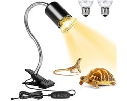 Reptielen Warmtelamp - UVA UVB Licht met 360° Draaibare Slang & Timer - Verlichting met 2 Lampen - Geschikt voor Baardagaam, Schildpad, Hagedis, Slang - Zwart - 25W/50W - 1 Set
