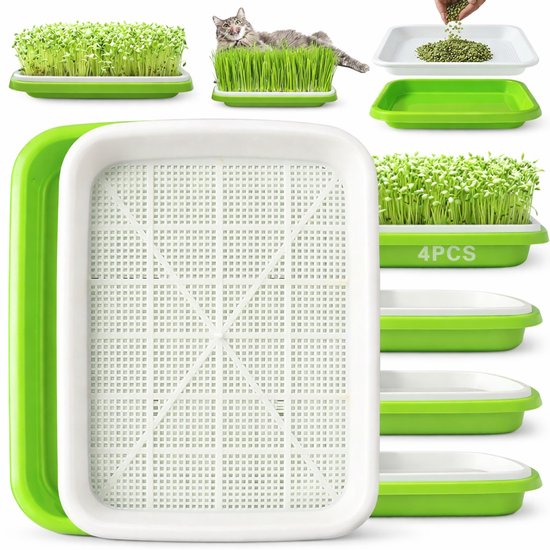 Kiemschaal Set Kiemkast Spruitenschaal - Gezonde Microgroenten Thuis Kweken - 4 Stuks Herbruikbaar Kunststof - Zonder Aarde - Binnen Kiemen - Kiemtray Sprouter Kiemset Microgreens Kweken