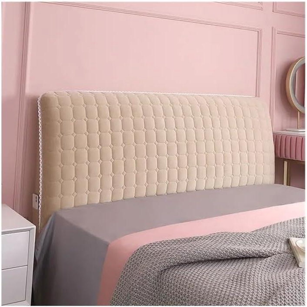 Hoofdeindehoes Bed - Bed Hoes - Bescherming Meubels - Hoge Elasticiteit - W180 - Grijs Roz