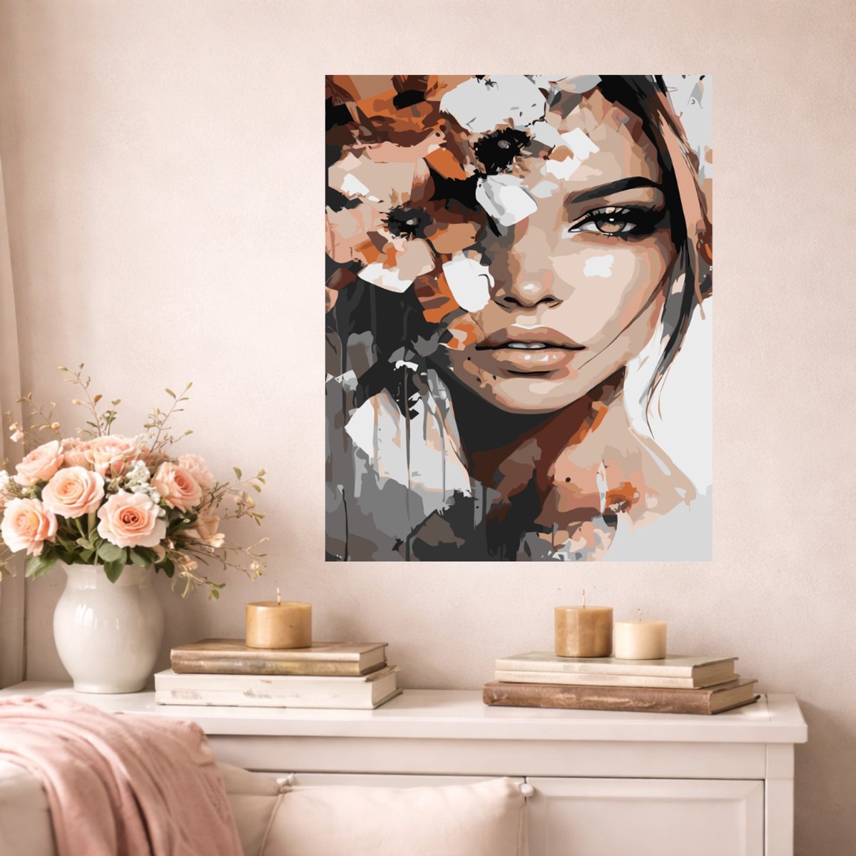 MET FRAME - Paint by numbers Volwassenen – schilderen op nummer – Creatieve hobby – Ontspanning thuis – Cadeau idee – Compleet pakket – DIY decoratie – Portret vrouw bloemen – Gentle Power — afbeelding 4
