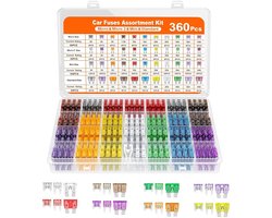 Verpakking van 360 gemengde autozekeringen (2A, 3A, 5A, 7,5A, 10A, 15A, 20A, 25A, 30A, 35A, 40A), mini-zekeringen, standaard microzekeringen voor auto's, vrachtwagens, campers, boten en motorfiets| Cyslmuk®