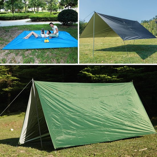 Buitentent met zonnescherm - Campingluifel - Tentdoek - Buitenzeil - Waterdicht grondzeil - Multifunctioneel - Geschikt voor buitenactiviteiten zoals kamperen en wandelen - 300 cm x 300 cm - Groen — afbeelding 2