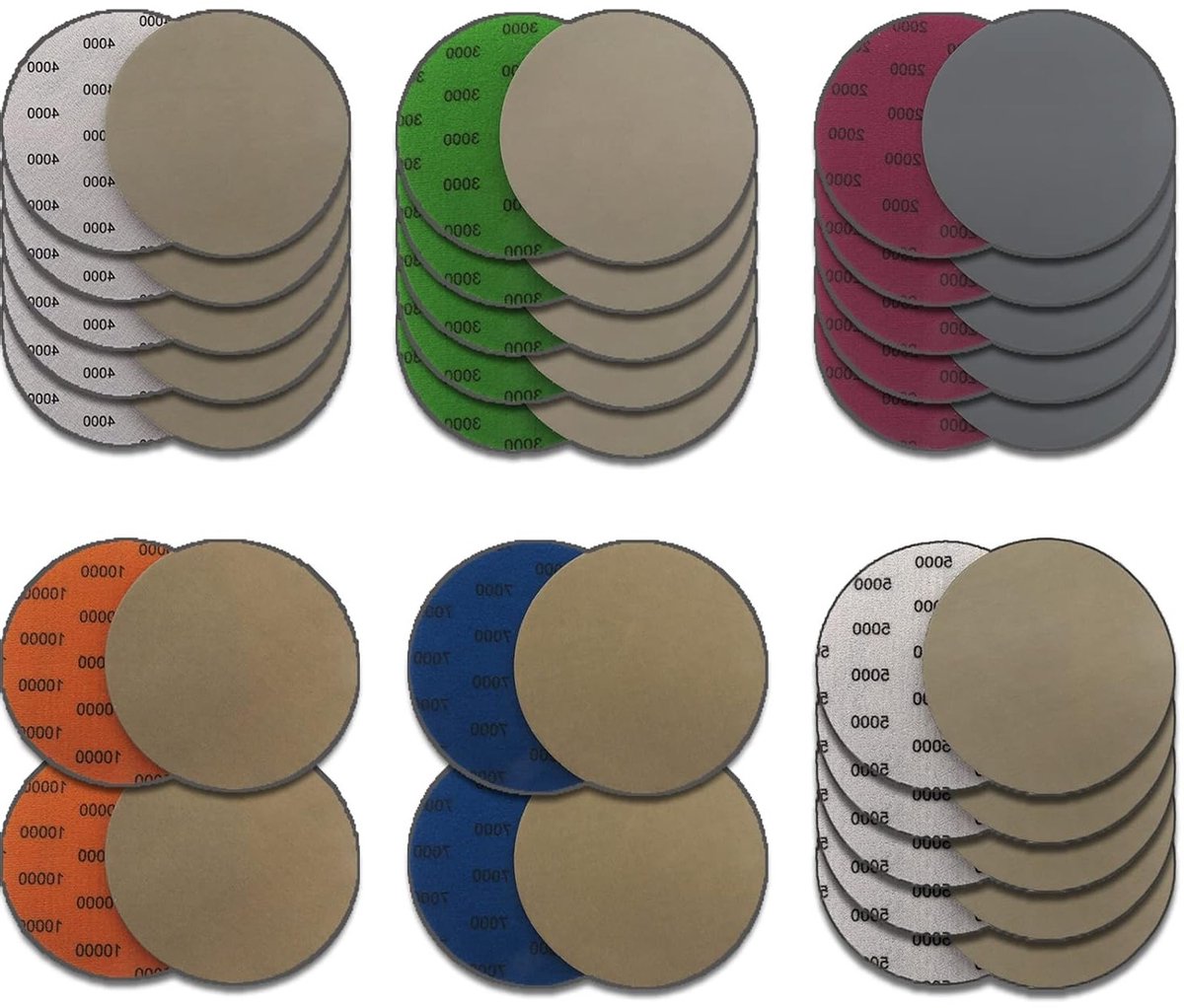 24 Stuks Schuurpapier 125mm, Nat en Droog Schuurpapier 2000/3000/4000/5000/7000/10000 voor Hout, Metaal en Juwelen Polijsten