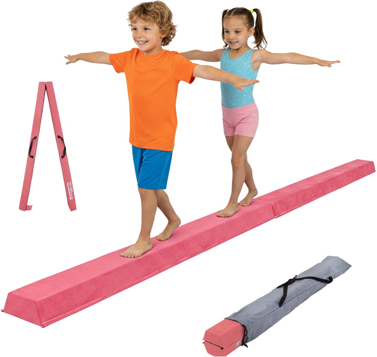 Schwebebalken klappbar Länge 270 cm Tragkraft 100 kg Balancierbalken inkl. Tragetasche in pink