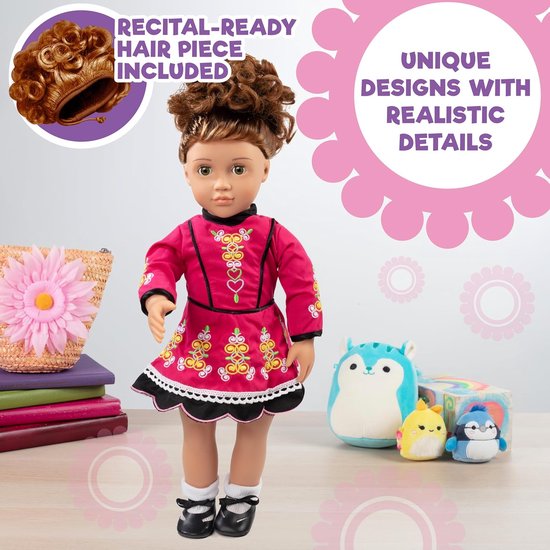 Danspop Outfit - Poppenkleding Set - Poppen Aankleden - Handgemaakte Kwaliteit - 4 Delig - Rood — afbeelding 2