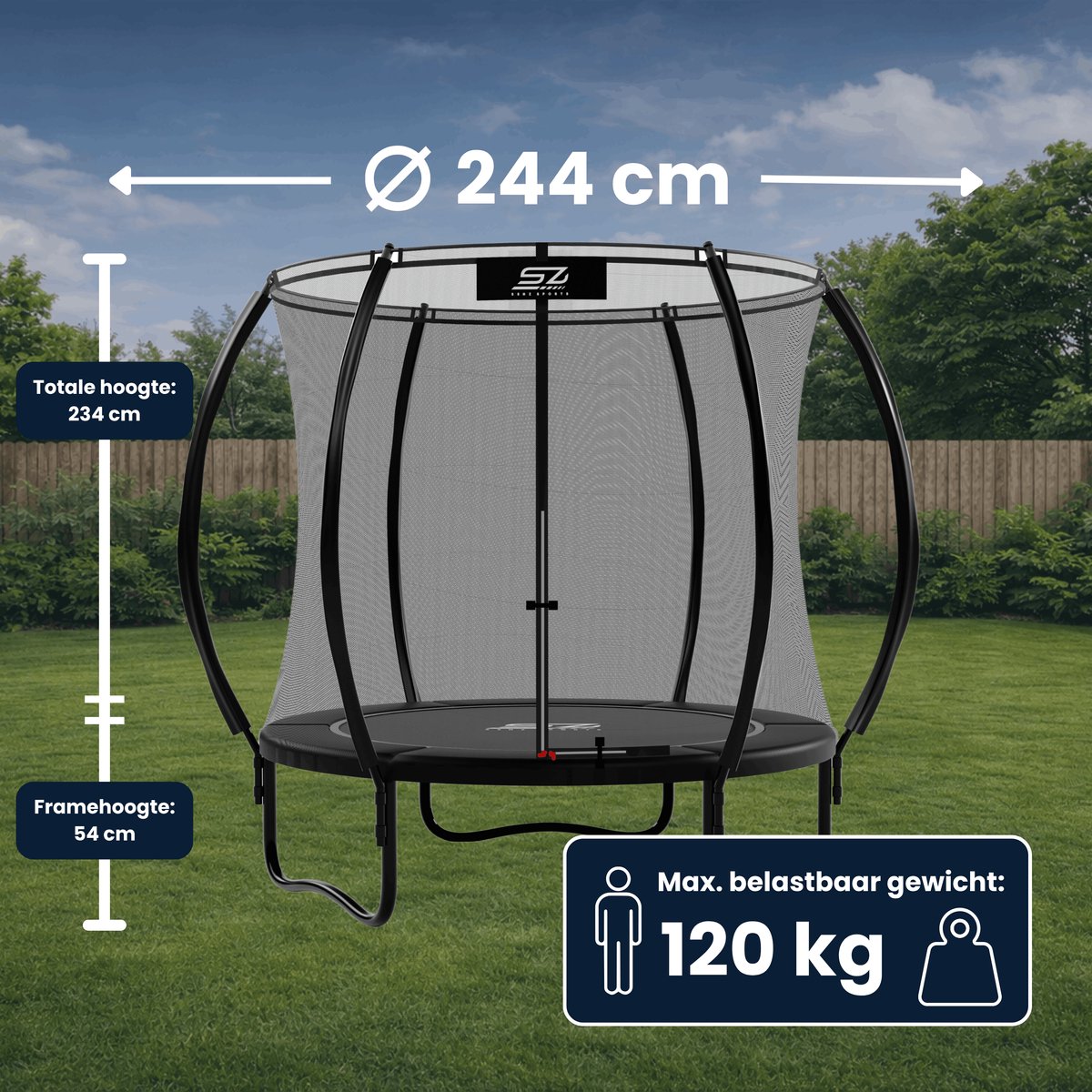 Senz Sports - J4000 Plus - Trampoline - 244 cm - Rond - Met Springveren — afbeelding 5