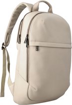 Accezz Leren Laptop Rugzak tot 16 inch - Rugtas Heren & Dames - Laptop Tas met 6 Opbergvakken - Beige