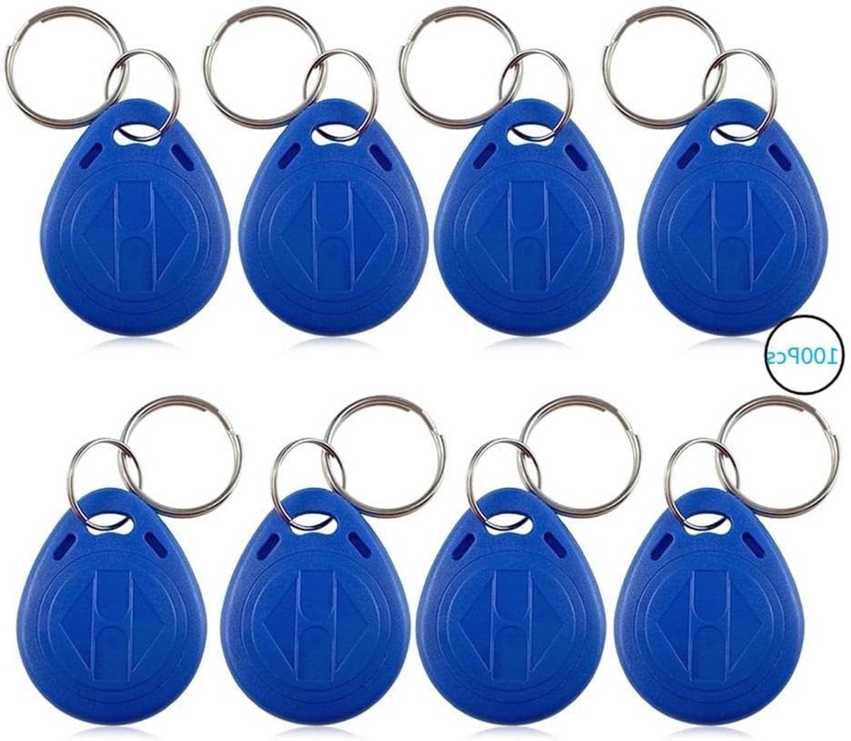 100 Stuks Blauwe Sleutelhanger ID/IC Kaart, Verwijderbare RFID Transponder Sleutelhanger voor Toegangscontrolesystemen - 125KHz/13.56KHz, Perfect voor Identificatie en Beveiliging