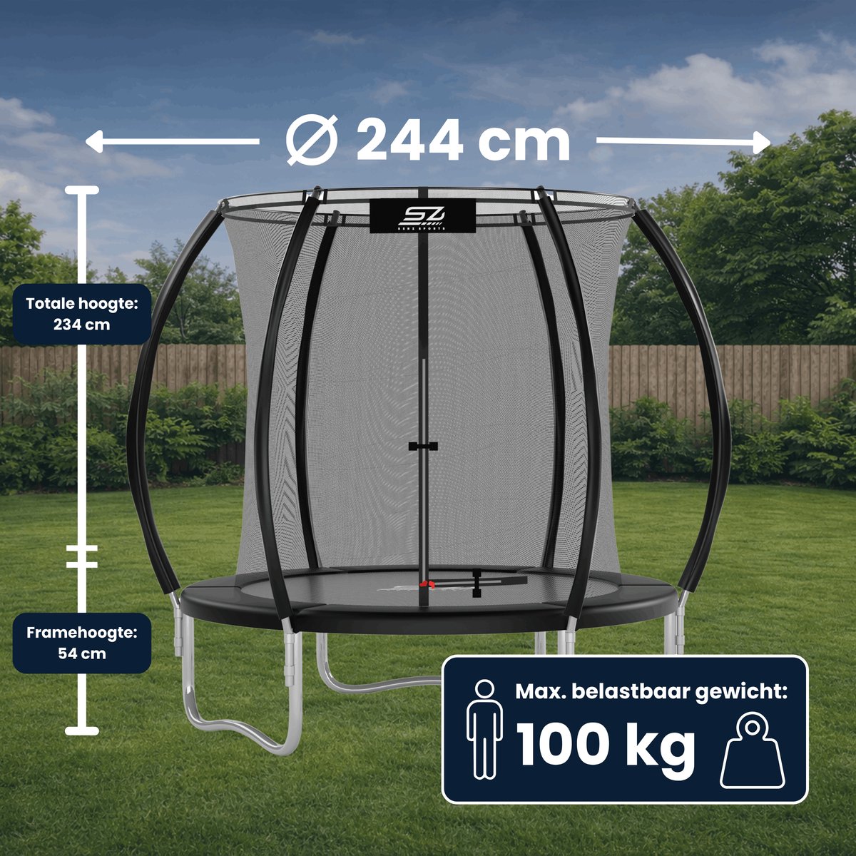 Senz Sports - J2000 Serie - Trampoline - 244 cm - Rond - Met Springveren — afbeelding 8