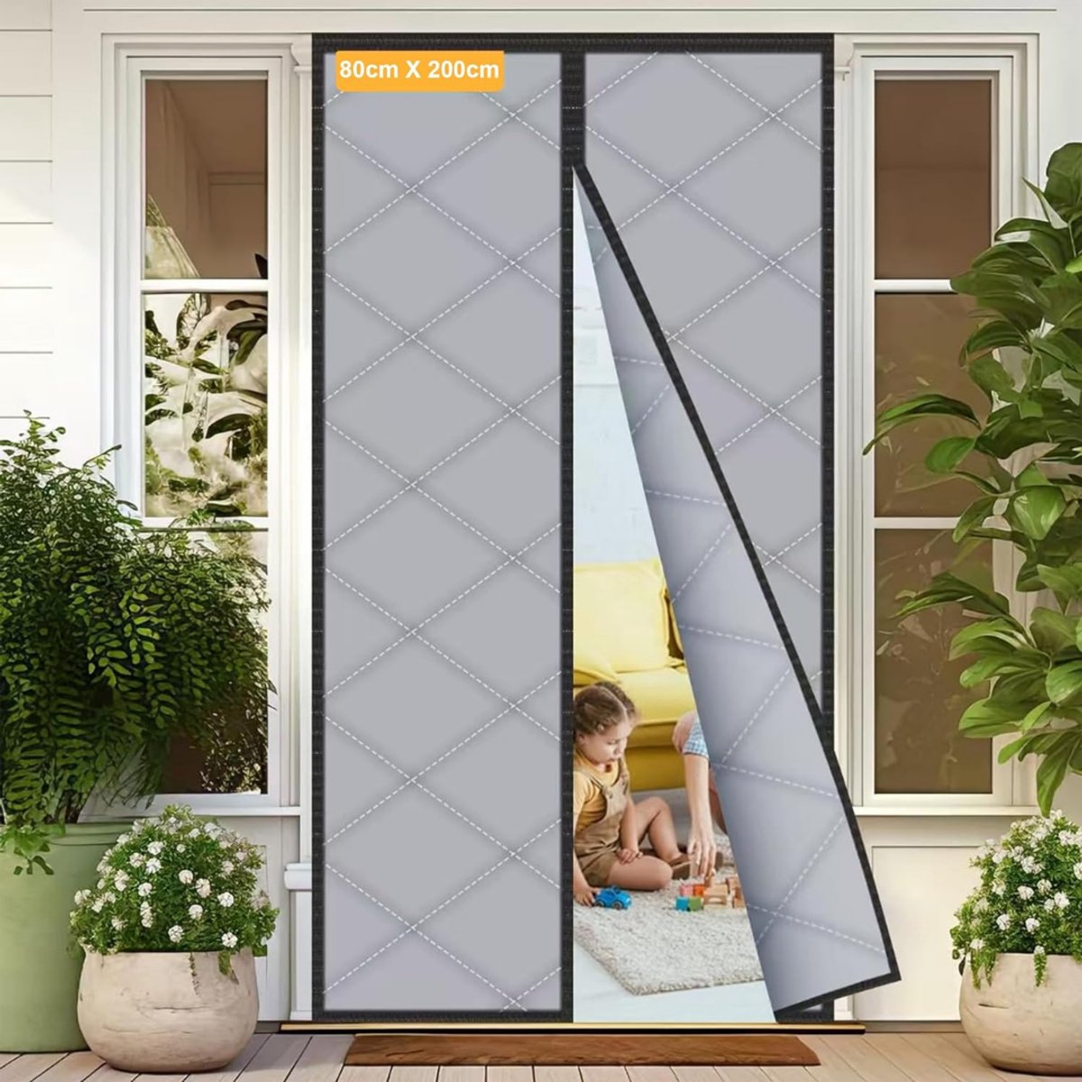 HEZIVO® Deurgordijn Warmtewerend - Vliegengordijn Deur - Insectengordijn - Verdikt Oxford Doek - 80 x 200 cm - Grijs