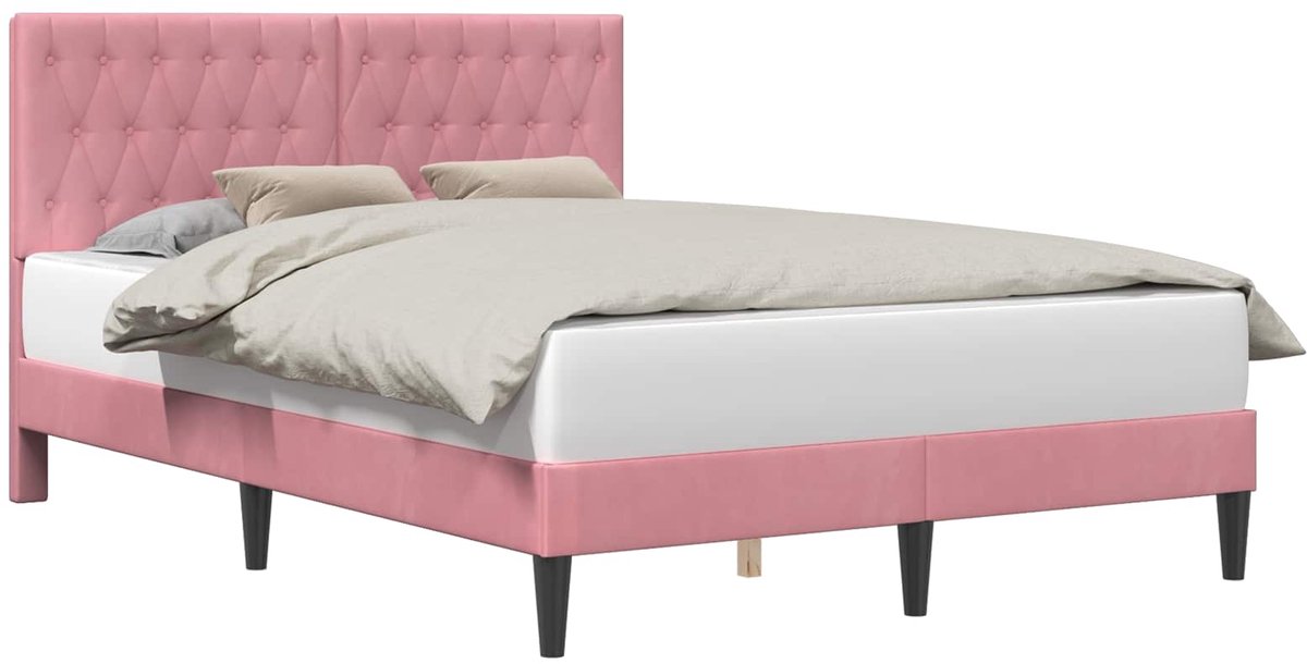 vidaXL Bedframe - met - hoofdeinde - Roze - 140 - x - 200 - cm - Fluweel