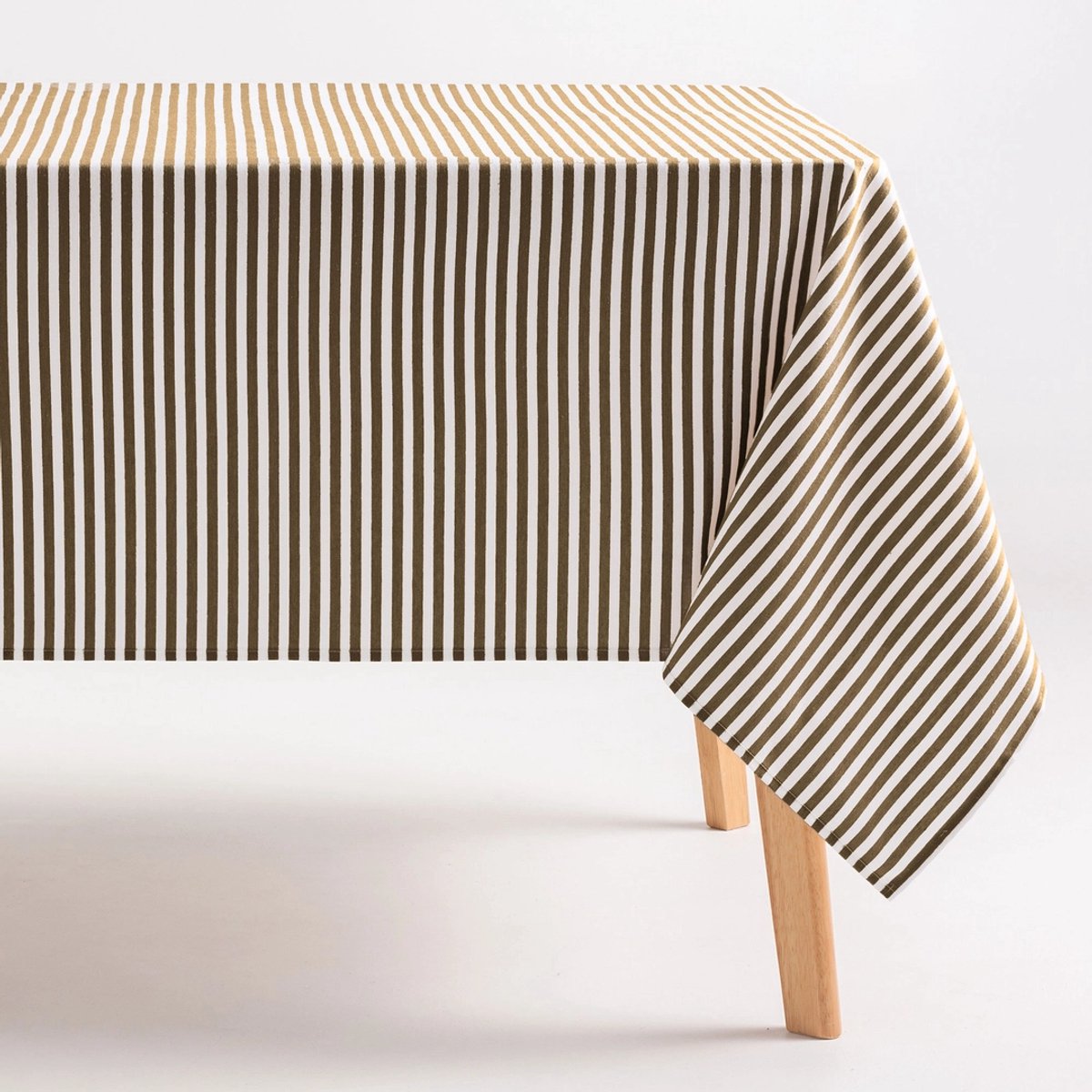 GAMUSI - Vlekbestendig Tafelkleed Katoen Polyester Streeppatroon Arenza - 160 x 180 cm - Taupe - Tafellaken met Vlekwerende Coating - Landelijke Stijl