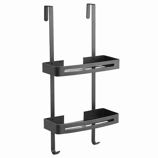 Leba Doucherek - Doucherek zonder boren - 60 x 32 cm - Hangend doucherek - RVS - Twee laags - Zwart