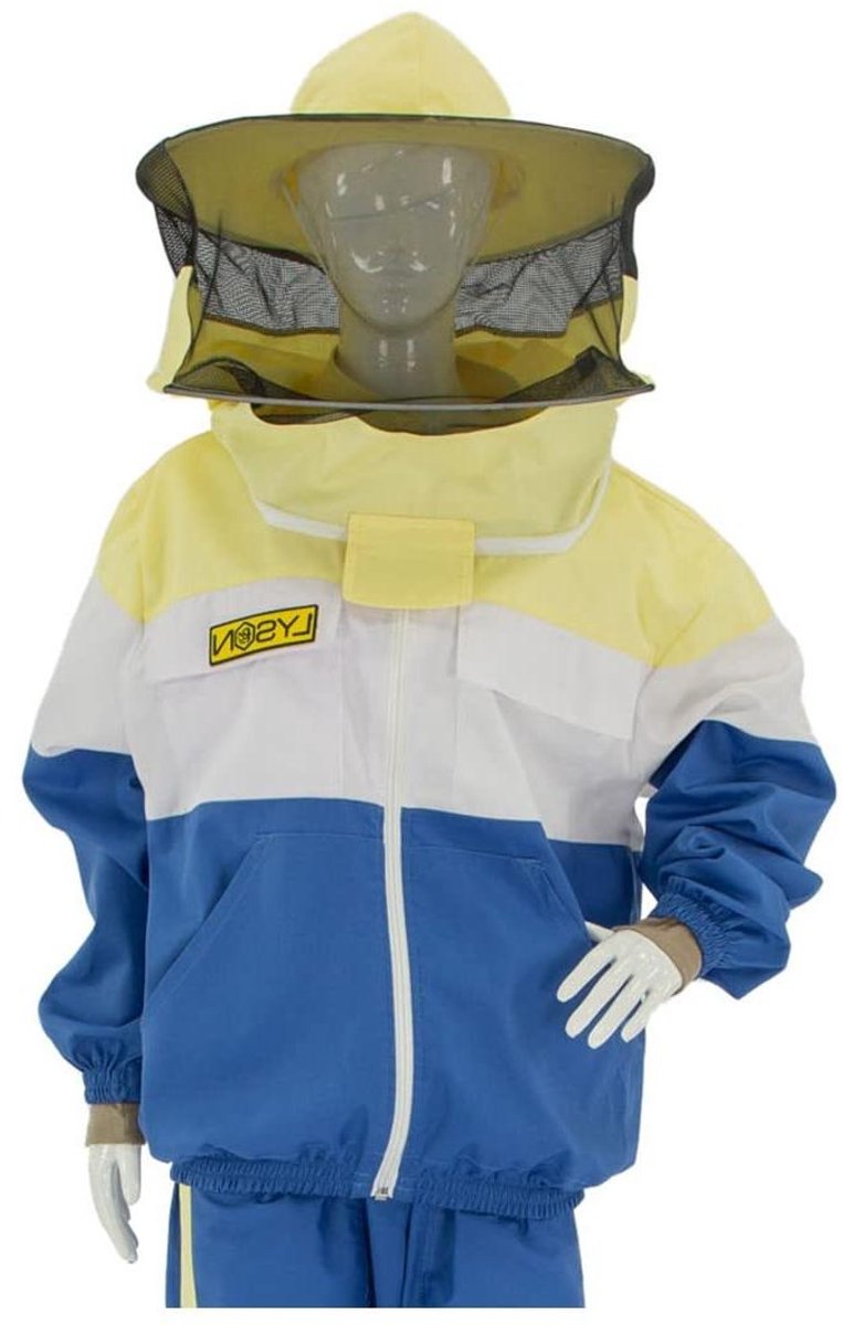 Imkerjas met hoed - Beschermende jas - Bijenhuis beschermen - Ademend materiaal - Maat XXL - Blauw geel wit