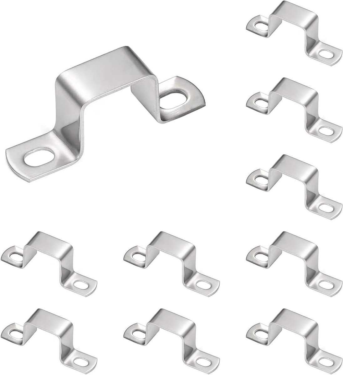 Set van 10 vierkante buisklemmen van roestvrij staal, 25 x 25 mm, voor het bevestigen van waterleidingen, kabelbuizen en gasleidingen