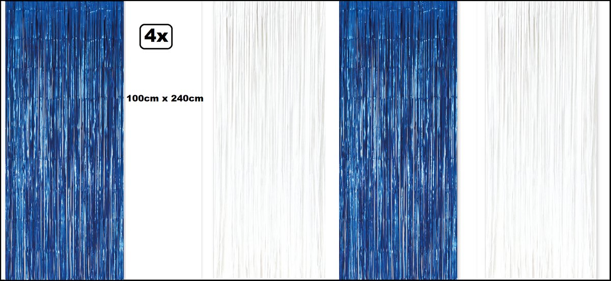 4x Folie gordijn metallic 240cm x 100cm blauw/wit - Landen party landen festival themafeest huwelijk gala disco glitter and glamour wanddeco