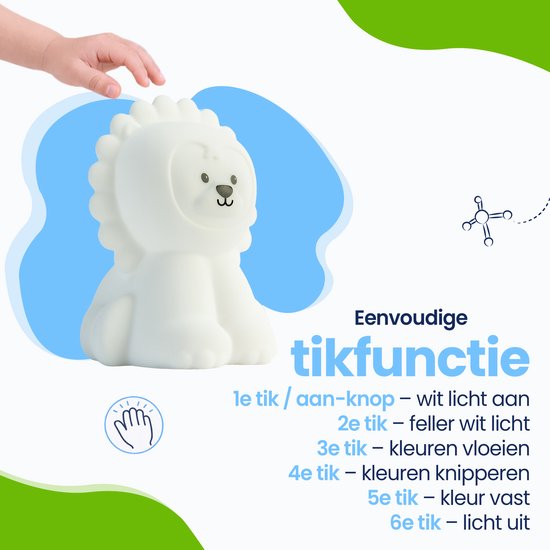 Kadoing® Leeuw Nachtlamp (Groot) - met Tikfunctie en Afstandsbediening - Oplaadbaar - Katten LED Lamp - Babyshower - Baby - Verjaardag Kinderen - Kinderkamer - Kinderspeelgoed - Speelgoed Cadeau - Bedlamp - Kinderlamp van Kadoing — afbeelding 5