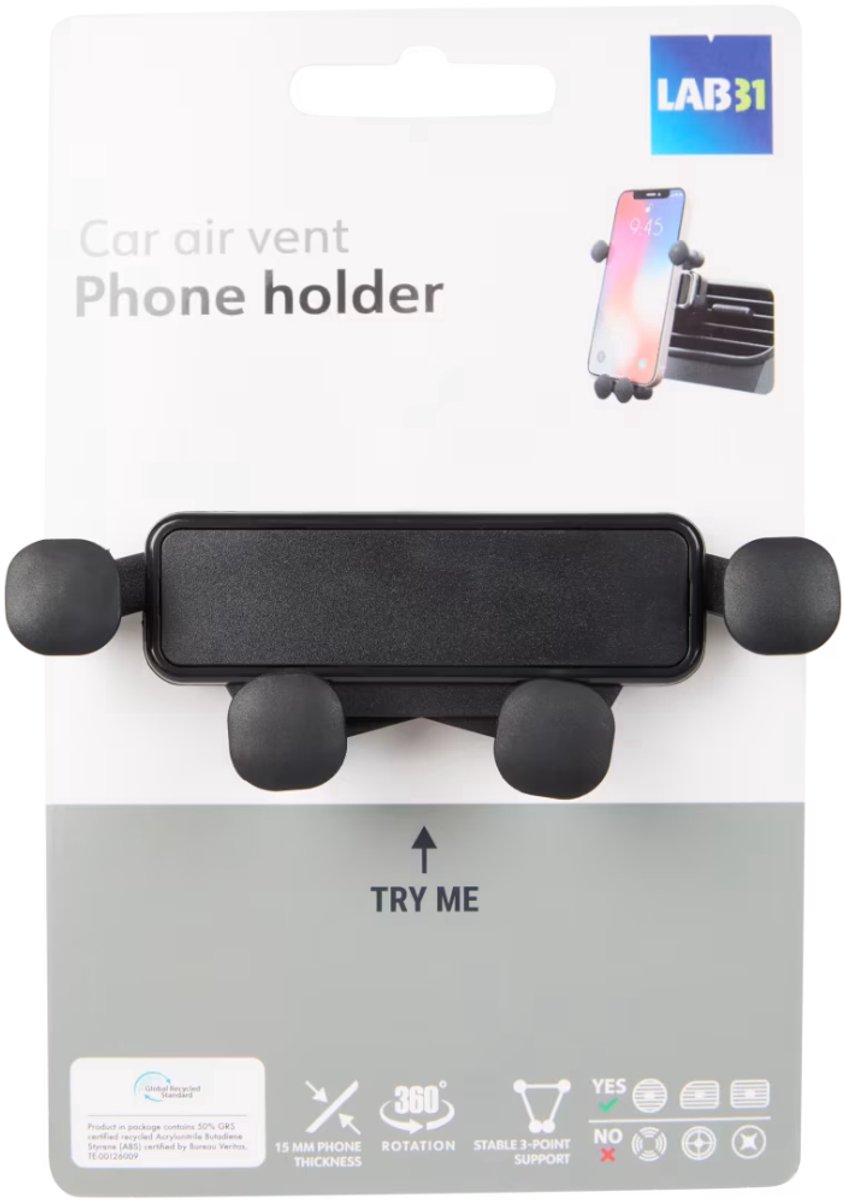 Lab31 autotelefoonhouder -Eenvoudig te bevestigen aan het luchtrooster van de auto