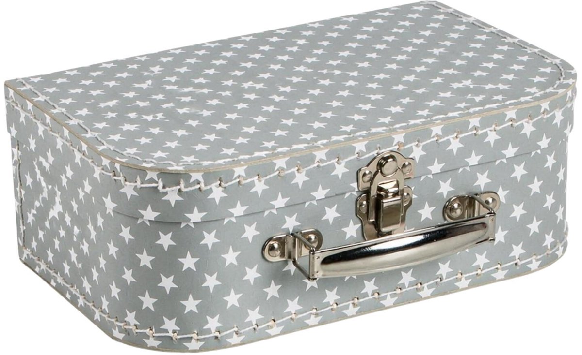 Kinderkamer opberkoffer sterren - zilver - 25 cm - karton - kinderkoffer - speelkoffer