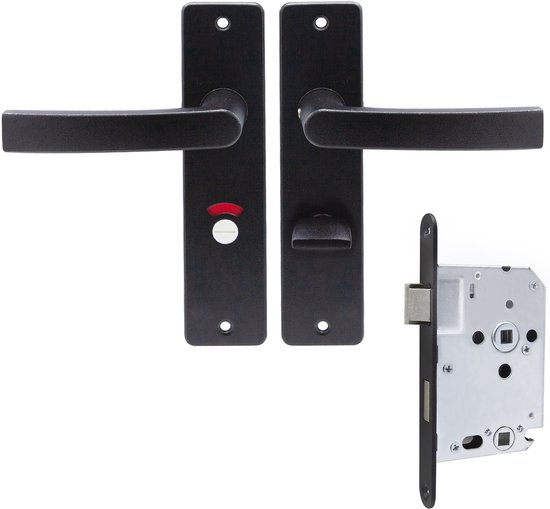 Slotman Solutions Complete Deurbeslagset WC63/8 Mat Zwart | Deurklinkset met WC Insteekslot | Toiletgarnituur Aluminium | Voor Toilet- en Badkamerdeuren