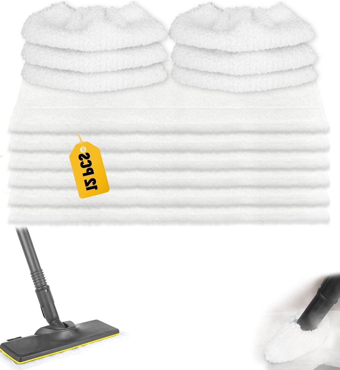 Stoomreiniger Doeken - Reserve Pads - Grondig Reinigen - Set van Twaalf - 12 Stuks - Wit
