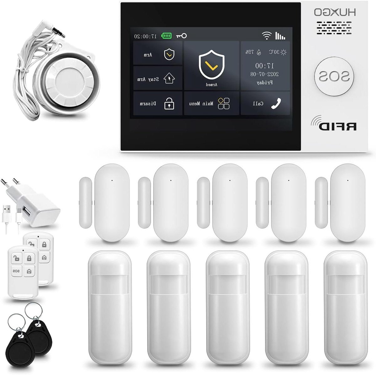 Draadloos Alarmsysteem - Smart Home Beveiliging - Huis Beveiligen - WiFi en GSM Connectiviteit - 5x Bewegingsmelder - Wit
