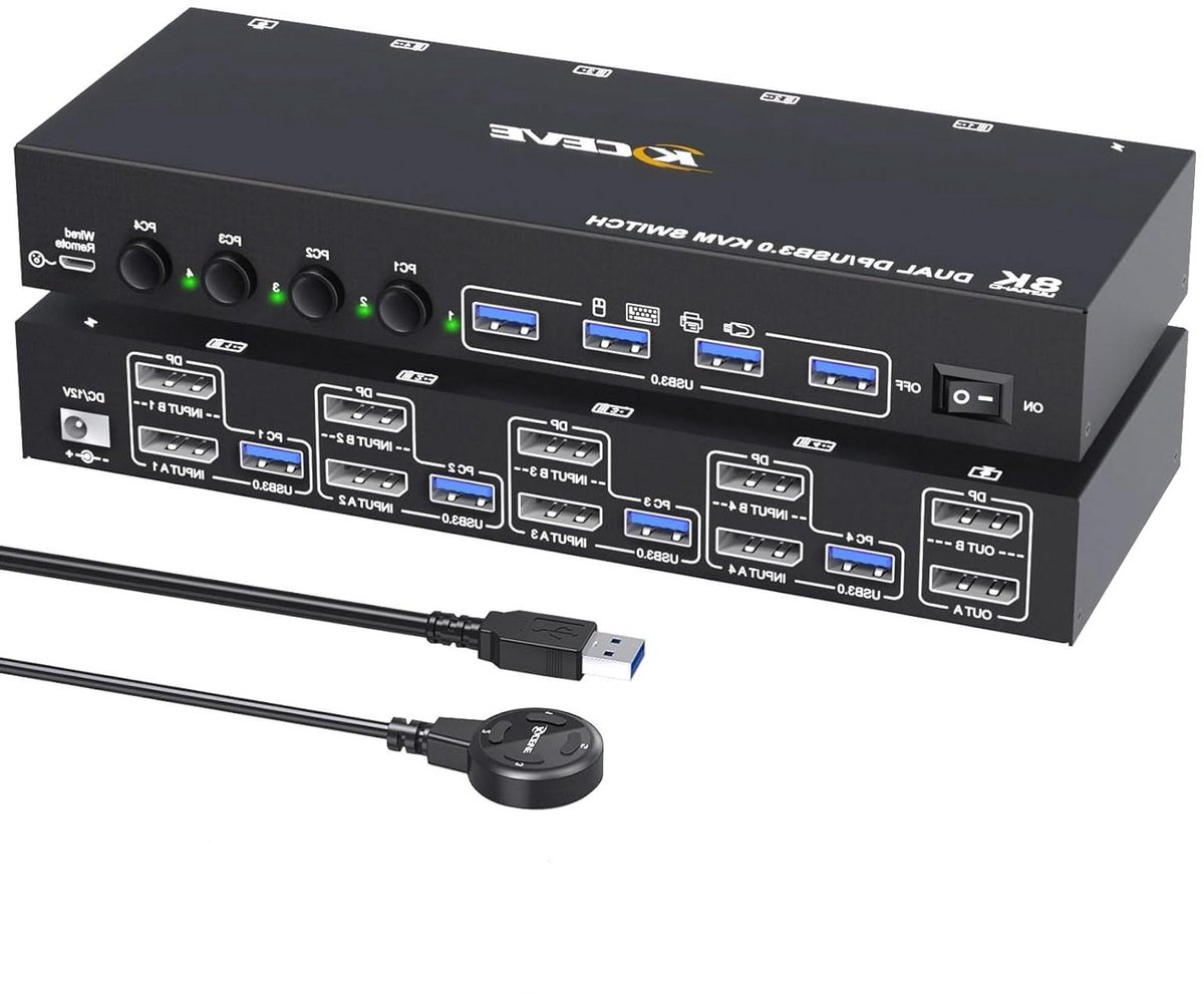 KVM Switch - Dubbele Monitor - Computer Beheer - 4 PC's Delen - 2 Monitoren - Zwart