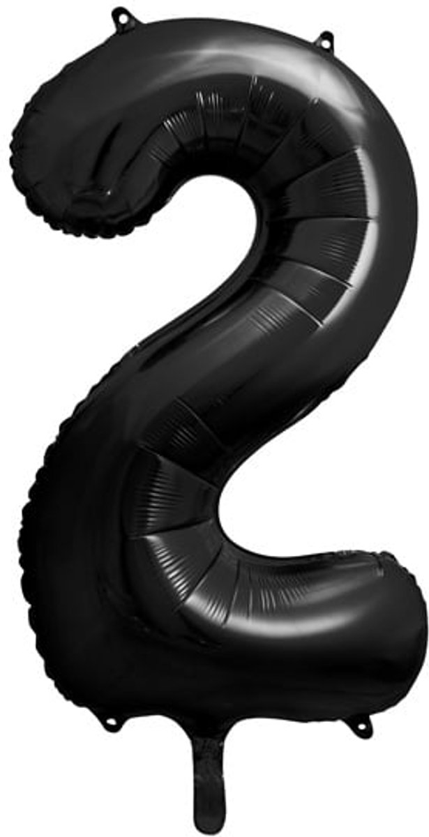 FOLIEBALLON Cijfer 2 (86 cm) - Zwart - LEEFTIJDSBALLON 2 JAAR - PARTY DECO - FEESTARTIKEL