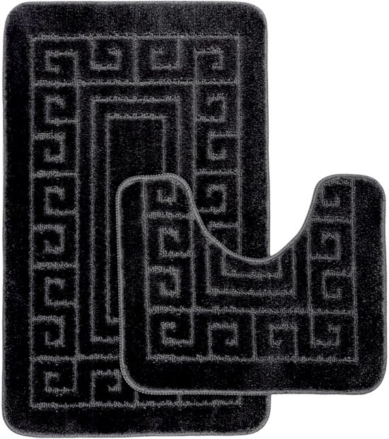 Cliste Badmat Set Met Toiletmat Antislip – Douchemat – Badmat Badkamer – Vloermat – Badmat set wc mat – Badmat set antislip - Grijs - 50x80 cm + 50x40 cm