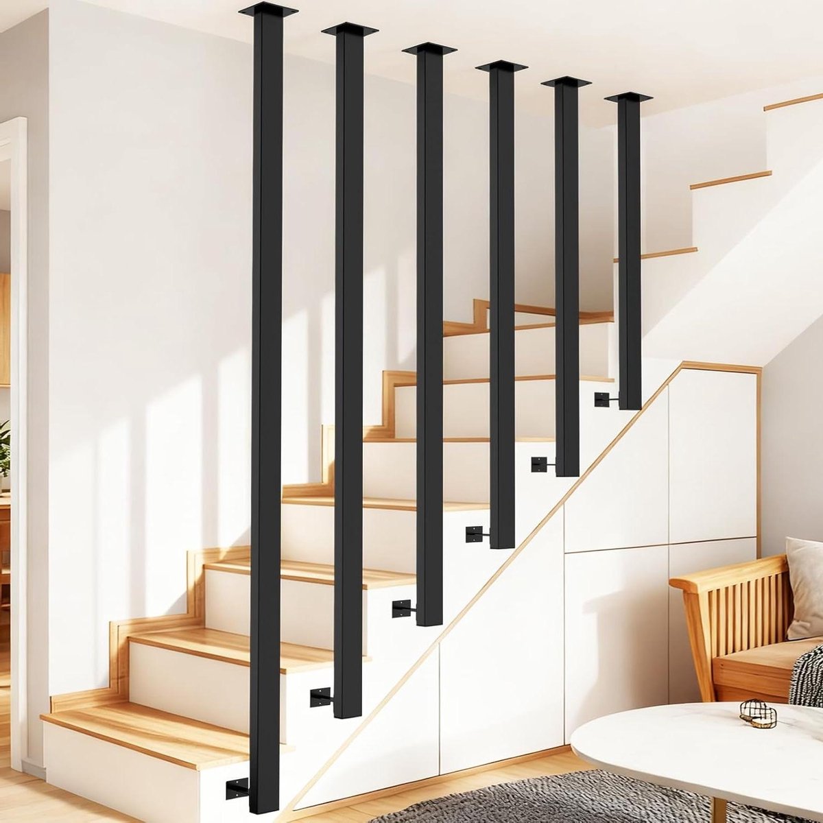 Trapleuning voor binnen - Zijmontage balustrade - Veilig traplopen - L-vormig modern design - 160 cm lengte - Zwart