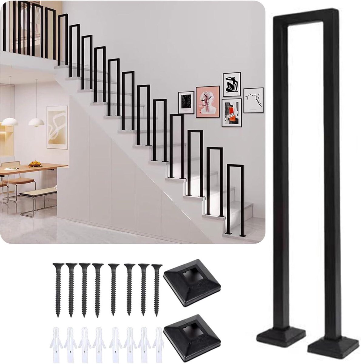 Trapleuning voor binnen - U-vormige leuning - Veilig traplopen - Stabiele ijzeren constructie - 100 cm - Zwart