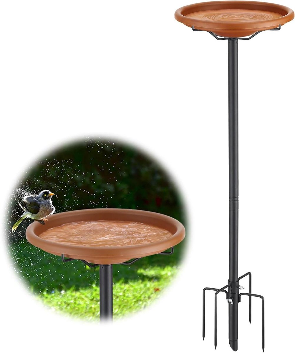 Vogelbad Tuin - Buitenbad Vogels - Vogels Verwelkomen - Roestbestendig Staal - 32 Inch Hoog - Bruin