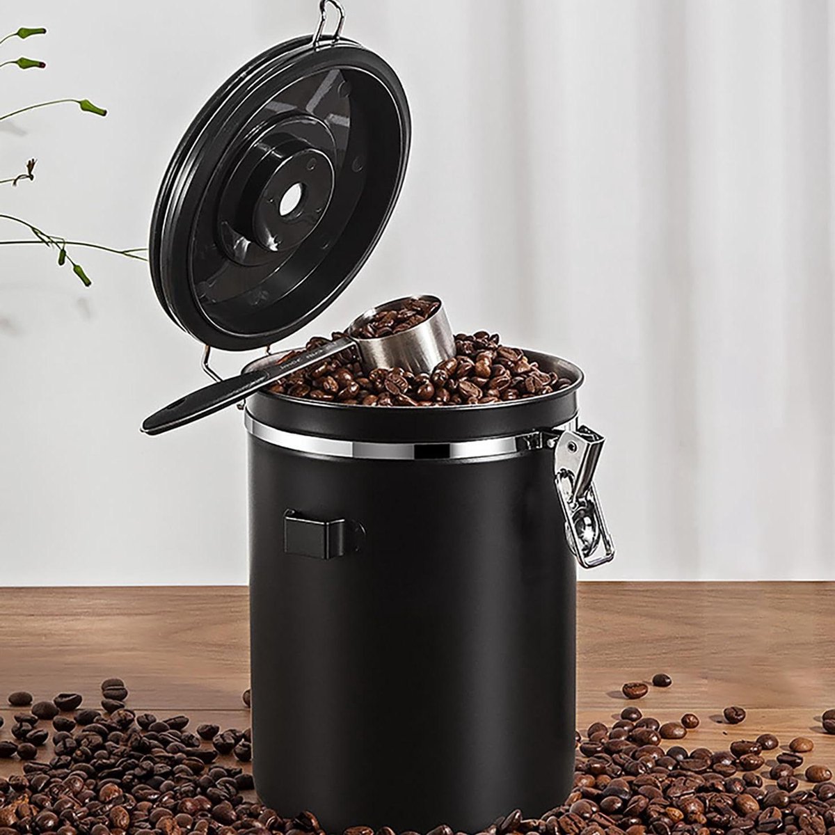 Koffie Kan - Bewaarblik Thee - Verse Producten - Met Datum Indicator - 2.8 Liter - Zwart